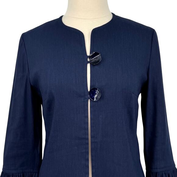 NWT Sara Campbell Carmen Linen Jacket Size 4 Navy Ruffle Cuff Coastal Preppy - Picture 7 of 16